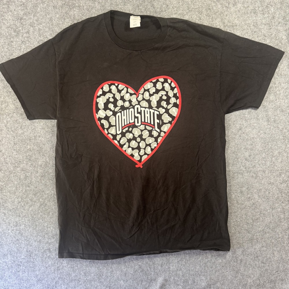 Hanes Ohio‎ State Buckeyes T-Shirt Large Black Leopard Heart Graphic Cotton
